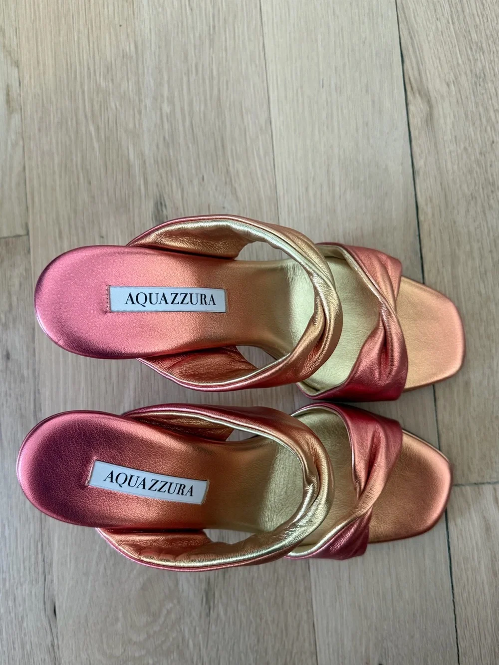 NEW Aquazzura Gold-Pink Metallic Knot Sandals Size 38 - Picture 5 of 6